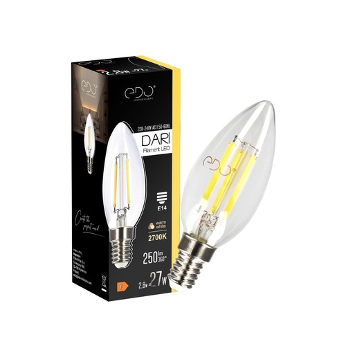 Żarówka dekoracyjna DARI LED Filament 2,8W, E14, 2700K, 250lm, 230V, CLEAR C35, EDO777621 <span class="keyword" >EDO Solutions</span>