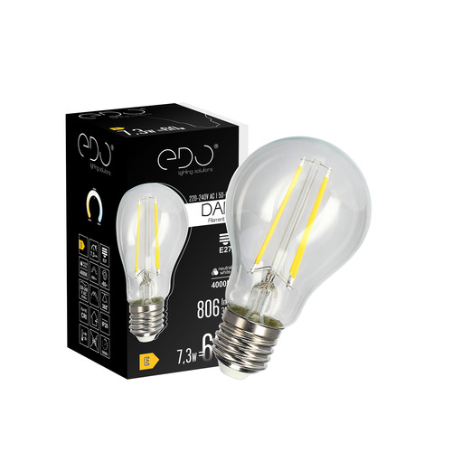 Żarówka dekoracyjna DARI LED Filament 7,3W, E27, 4000K, 806lm, 230V, CLEAR A60, EDO777629 <span class="keyword" >EDO Solutions</span>
