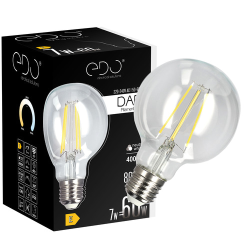 Żarówka dekoracyjna DARI LED Filament 7W, E27, 4000K, 806lm, 230V, CLEAR G80, EDO777632 <span class="keyword" >EDO Solutions</span>