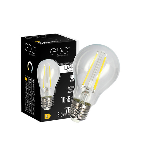 Żarówka dekoracyjna DARI LED Filament 8,5W, E27, 4000K, 1055lm, 230V, CLEAR A60, EDO777630 <span class="keyword" >EDO Solutions</span>