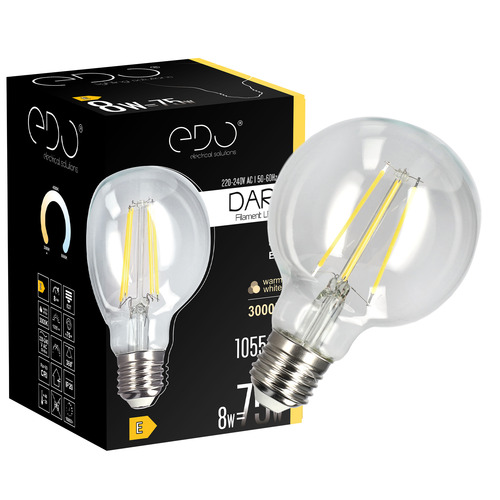 Żarówka dekoracyjna DARI LED Filament 8W, E27, 3000K, 1055lm, 230V, CLEAR G80, EDO777633 <span class="keyword" >EDO Solutions</span>