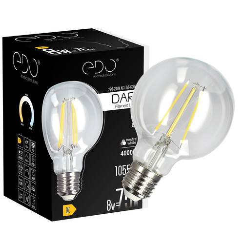 Żarówka dekoracyjna DARI LED Filament 8W, E27, 4000K, 1055lm, 230V, CLEAR G80, EDO777634 <span class="keyword" >EDO Solutions</span>