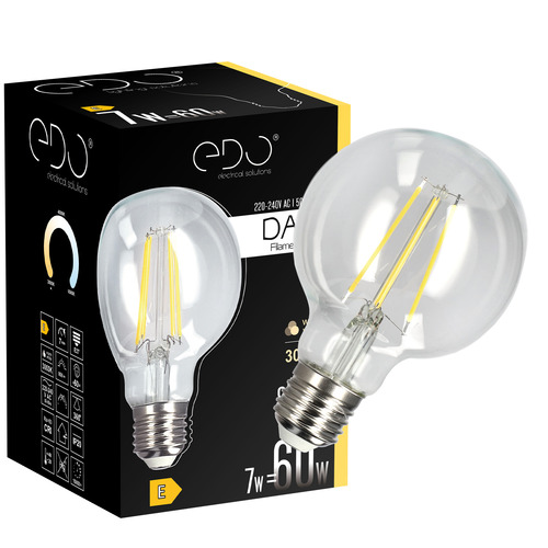 Żarówka dekoracyjna DARI LED Filament, 7W, E27, 3000K, 806lm, 230V, CLEAR G80, EDO777631 <span class="keyword" >EDO Solutions</span>