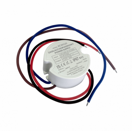 Zasilacz do puszk fi60 1,67A 20W 12V IP67 50x50x22 EC20125 Eco Light