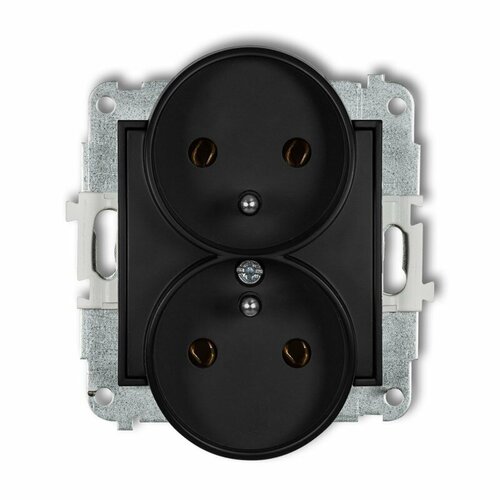 Mechanizm gniazda podwójnego do ramki z uziemieniem 2x(2P+Z) (bez przesłon torów prądowych) czarny mat ICON 12IGPR-2z