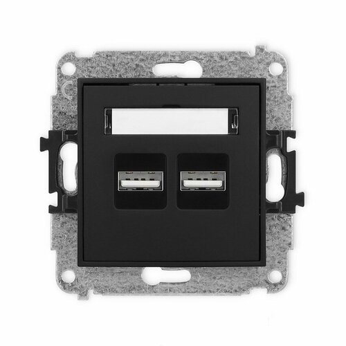 Mechanizm ładowarki USB podwójnej 2xUSB A, 15,5W max., 5V, 3.1A czarny mat ICON 12ICUSB-6