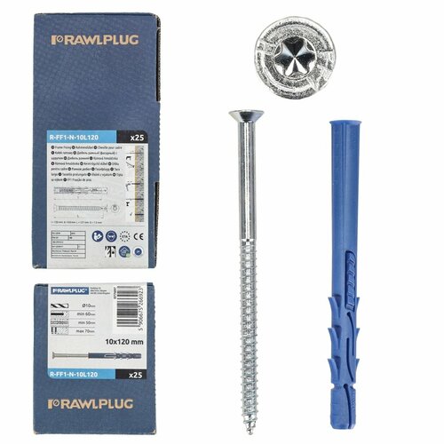 Kołek ramowy z ocynkowanym wkrętem z łbem stożkowym R-FF1 10x120 mm Srebrny opakowanie kartonowe 25 szt.