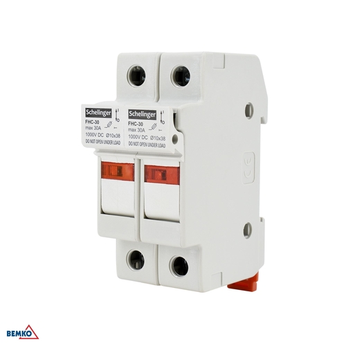 Podstawa bezpiecznikowa 2-polowa do wkładek 10x38 1000V DC MAX. 32A Z KONTROLKĄ SCHELINGER