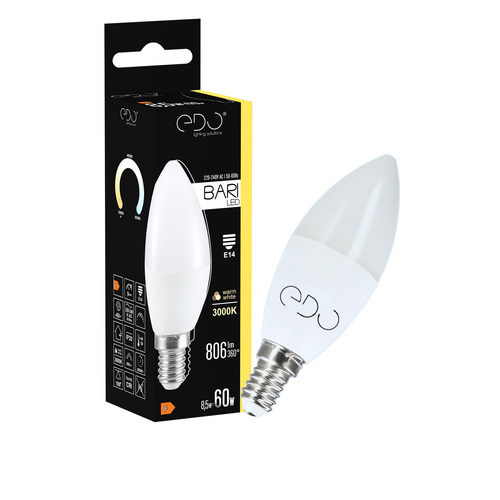 Żarówka BARI LED 8,5W WW świeczka, E14, 3000K, 806lm, 220-240V EDO777665 <span class="keyword" >EDO Solutions</span>