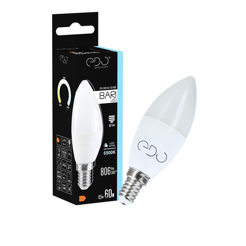 Żarówka BARI LED 8,5W CW świeczka, E14, 6500K, 806lm, 220-240V EDO777667 <span class="keyword" >EDO Solutions</span>