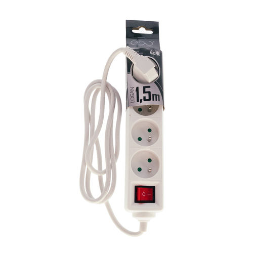 Przedłużacz domowy przenośny LOGAN White 4 - krotny z uziemieniem 1,5m z włącznikiem EDO777669 <span class="keyword" >EDO Solutions</span>