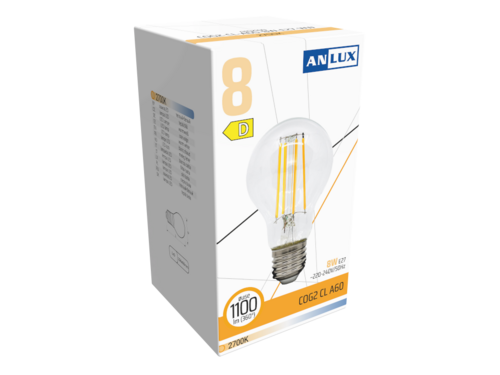 Żarówka LED filament ozdobna A60 8W E27 230V ciepła biała ANLUX