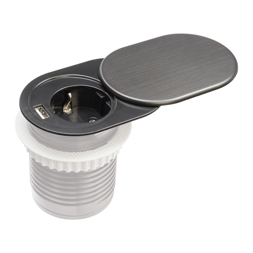 Gniazdo meblowe do zabudowy 1x230V typ SCHUKO, 1xUSB A Plastrol W-72012