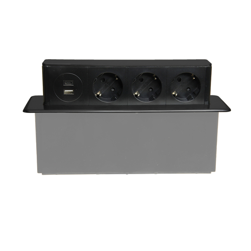Gniazdo meblowe do zabudowy 3x230V typ SCHUKO, 1xUSB A, 1xUSB C Plastrol W-72015
