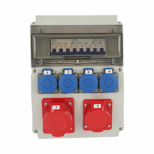 Rozdzielnica budowlana wyposażona ASTAT LC 696 12 modułów, IP65, 16/5, 32/5, 4x230V Schuko IP44, 3FC32Ax1, 3FC16Ax1, 1FC16Ax2...