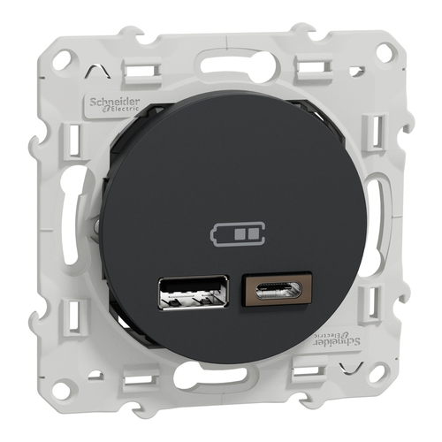 <span class="keyword" >Ładowarka</span> USB  podwójne gniazdo USB - typ A+C 5V DC 2,4A antracyt Odace