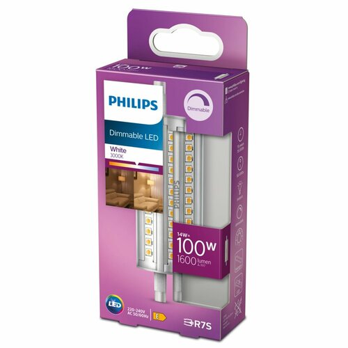 <span class="keyword" >Żar</span>ówka LED R7S 14W = 100W 3000K ciepła 1600lm ściemnialna 118mm Philips