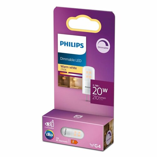 Żarówka LED G4 2,1W =20W 2700K ciepła 210lm ściemnialna Philips
