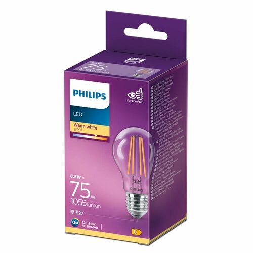 Żarówka LED E27 8,5W =75W 2700K ciepła 1055lm szklana A60 Philips