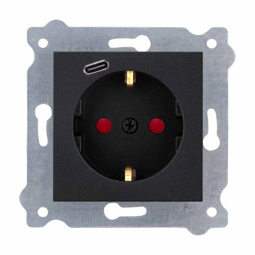 Gniazdo z uziemieniem Schuko 2P+E + USB Typ C Czarny Metalik 274/14E EXEN