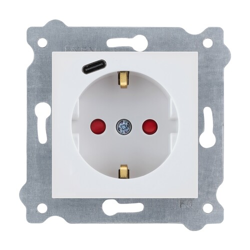 Gniazdo z uziemieniem Schuko 2P+E i przesłonami torów prądowych + USB Typ C Biały 274/01E EXEN