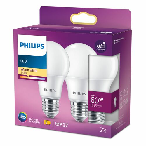 Zestaw 2x Żarówka LED E27 7W =60W 2700K ciepła 806lm A60 Philips