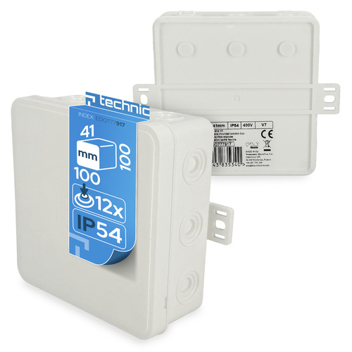 Puszka elastyczna natynkowa 100x100x41mm IP54 12 wlotów klik z osłabieniami biała V7 EDO777917 EDO Technic