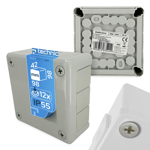 Puszka natynkowa 98x98x42mm IP55 12 wlotów dławiki gumowe szara VP-41 EDO777927 <span class="keyword" >EDO Technic</span>