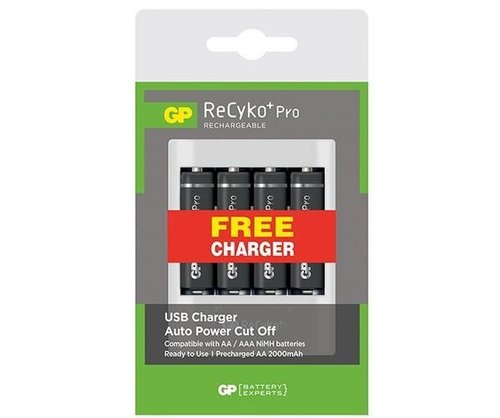Ładowarka do akumulatorów z USB U411 + 4xAA ReCyko+ Pro 2100mAh GP Batteries
