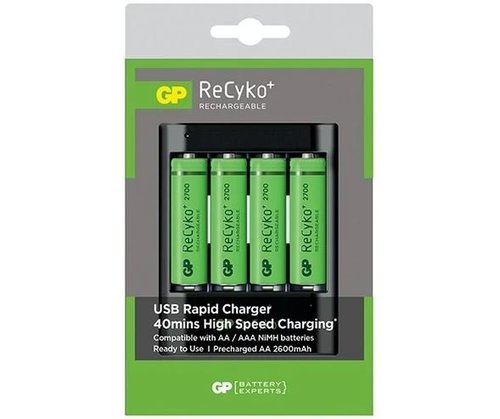 Ładowarka Rapid Charger do akumulatorów z USB U421 + 4xAA ReCyko+ 2700mAh GP Batteries