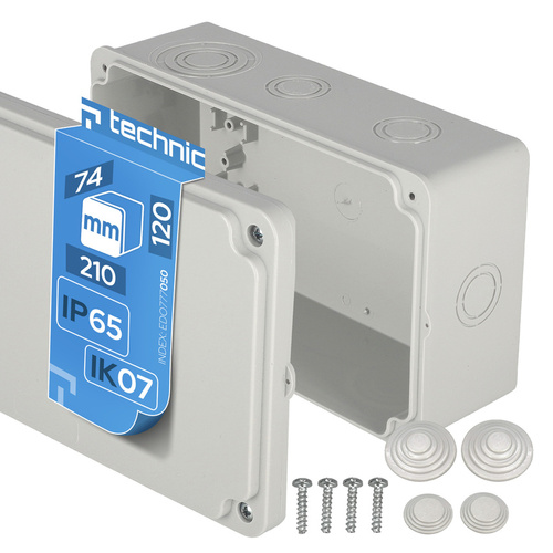 Puszka hermetyczna 210x120x74 N/T z zestawem dławików (nieprzezroczysta) szara IP65  EDO777050  <span class="keyword" >EDO Technic</span>