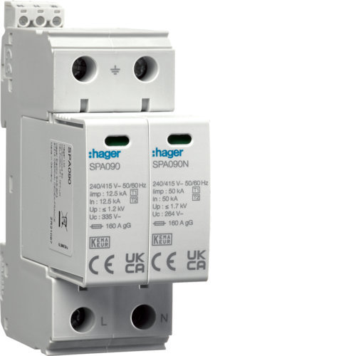 Ogranicznik przepięć SPD T1+T2 MOV 2P sieć TN-S/TT Iimp=25kA In=50kA Up≤1,2kV styk SPA911 Hager