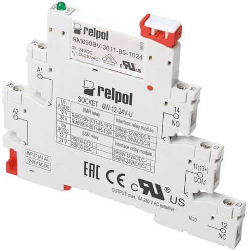 Przekaźnik interfejsowy wąskoprofilowy 1P 24V 6A 250V AC 30V DC 863751 Relpol
