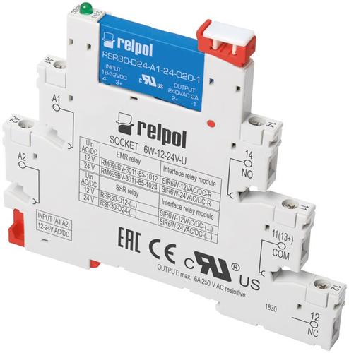 Przekaźnik interfejsowy wąskoprofilowy 1Z 24V 6A 250V AC 30V DC 863764 Relpol