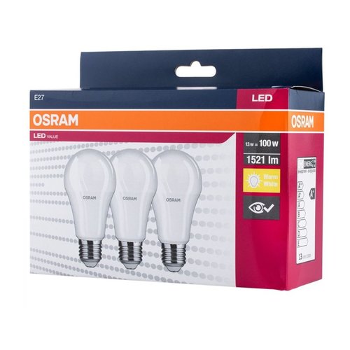 Zestaw żarówek 3x LED A60 E27 13W =100W 2700K ciepła WW 1521lm Osram