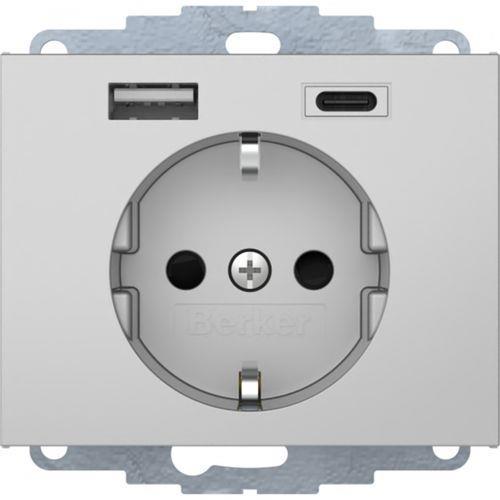 K.5 Gniazdo SCHUKO z ładowarką USB A+C 2.4/3.0 A. samozaciski. aluminium mat Berker 48047003