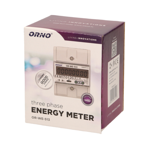 3-fazowy licznik energii elektrycznej, 80A, MID, 3 moduły, DIN TH-35mm Orno OR-WE-513