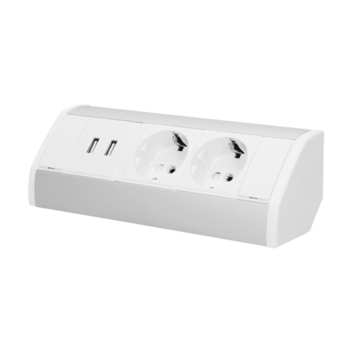 Gniazdo meblowe 2x2P+Z + USB, schuko, biało-srebrne Orno OR-GM-9003/W-G(GS)