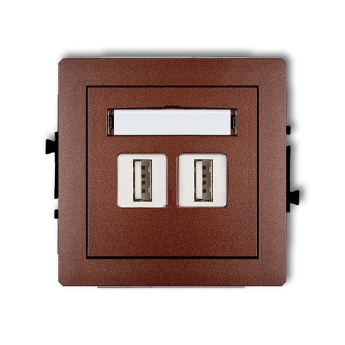 Mechanizm gniazda podwójnego 2xUSB A-A 2.0, bez pola opisowego brązowy metalik DECO 9DGUSBBO-2 Karlik