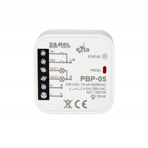 Przekaźnik bistabilny 2-kanałowy dopuszkowy 230V AC PBP-05 Exta Zamel
