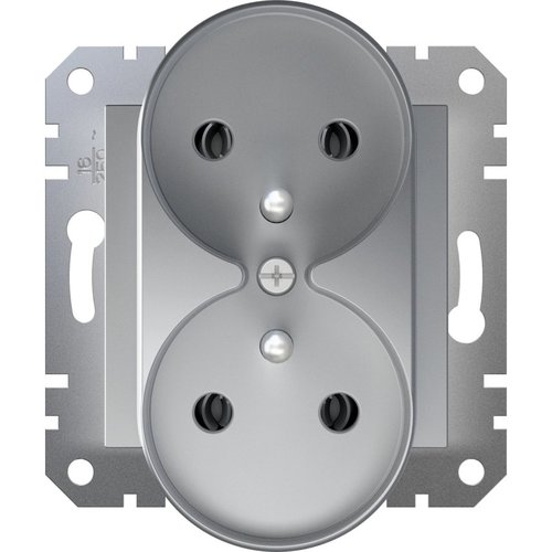 Gniazdo 2x2P+PE do systemu ramkowego, alu Schneider Asfora