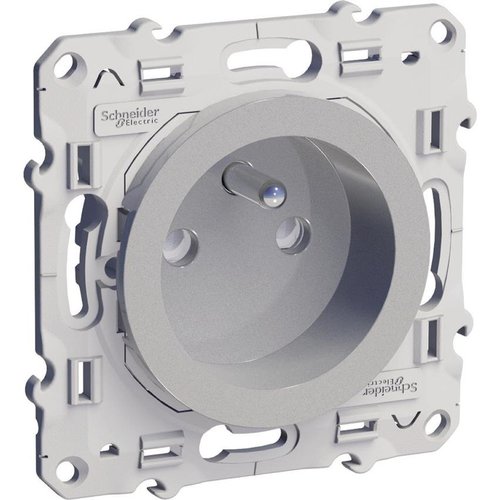 Gniazdo 2P+ PE z przesłonami, aluminium Odace