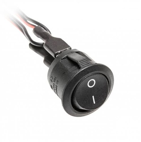 Przełącznik kołyskowy czarny 12V 3A z przewodami 01m i konektorami mini AMP męski i żeński GTV