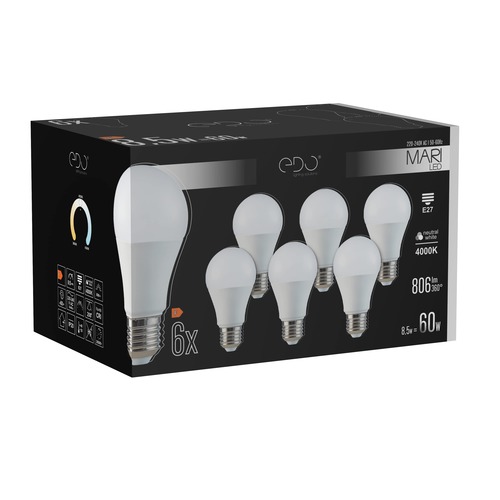Zestaw <span class="keyword" >żar</span>ówek 6x MARI LED E27 8,5W 4000K neutralna NW 806lm EDO