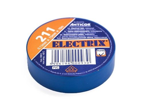 Taśma elektroizolacyjna PCW 15mm x 10m wodoodporna Anticor 211 niebieska