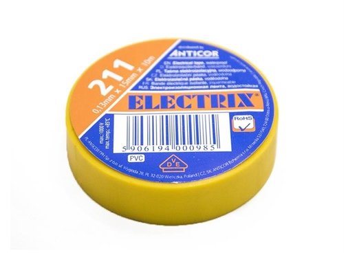 Taśma elektroizolacyjna PCW 15mm x 10m wodoodporna Anticor 211 żółta