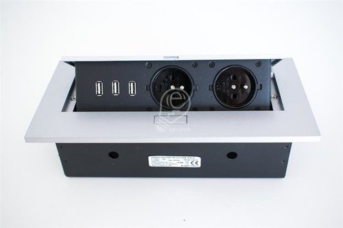 Gniazda wpuszczane w blat 2x2P+Z, 3xUSB z grubym rantem, srebrne , Orno OR-AE-1324/G