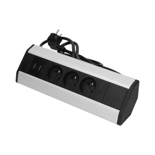 Gniazdo wpuszczane w blat 3x2P+Z z przewodem 1,8m i ładowarką USB, Orno OR-AE-1360