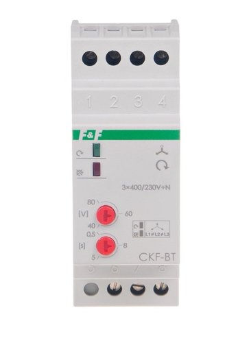 Czujnik kolejności i zaniku I fazy styk 1Z 10A regulowany czas zadziałania 0,5-15 sek 2 moduły CKF-BT F&F