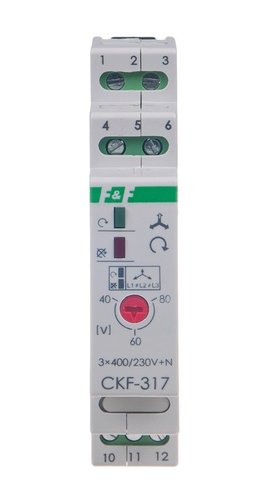 Czujnik kolejności i zaniku I fazy styk 1P 10A próg regulowany 165-180V 1 moduł CKF-317 F&F